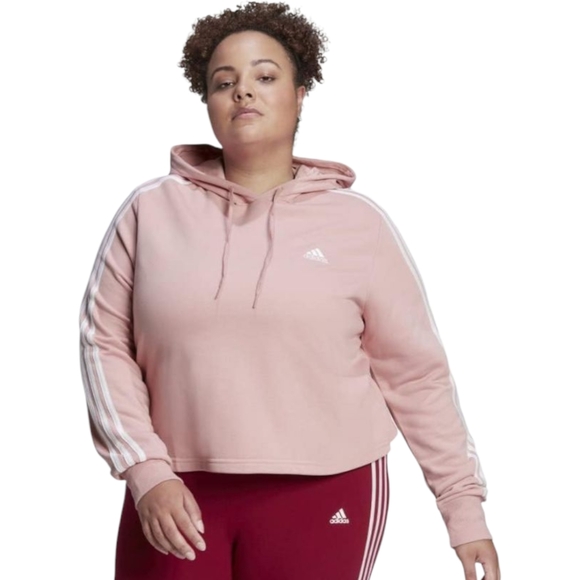 Adidas Women's Essentials Pink Cropped Hoodie Plus Size - Picture 2 of 10